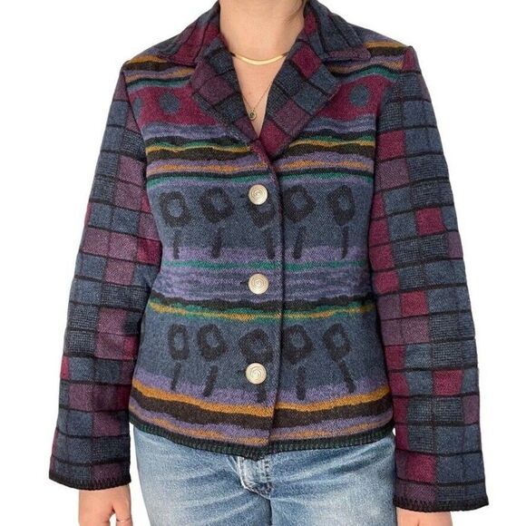 Vintage Womens Wooded River Western Bohemian Wool Blend Rodeo Blazer Jacket Sz M - Picture 1 of 7